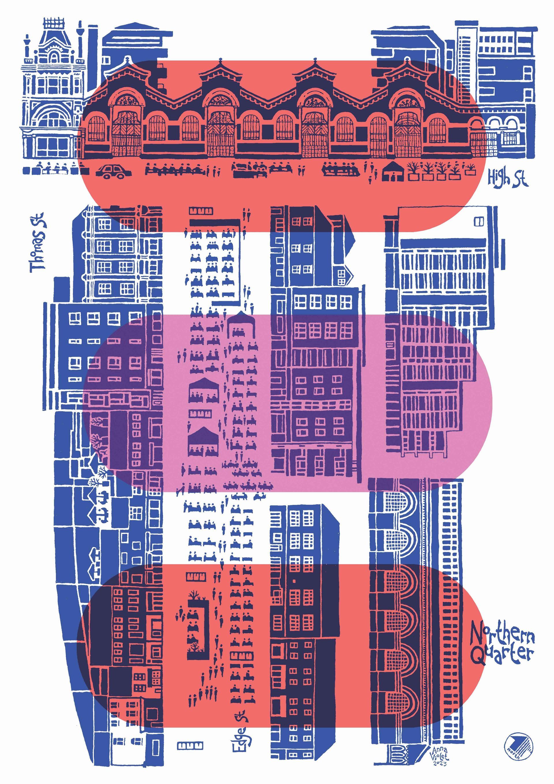 Fishmarket facade Manchester, Edge Street, Thomas Street,anna violet illustrator, 