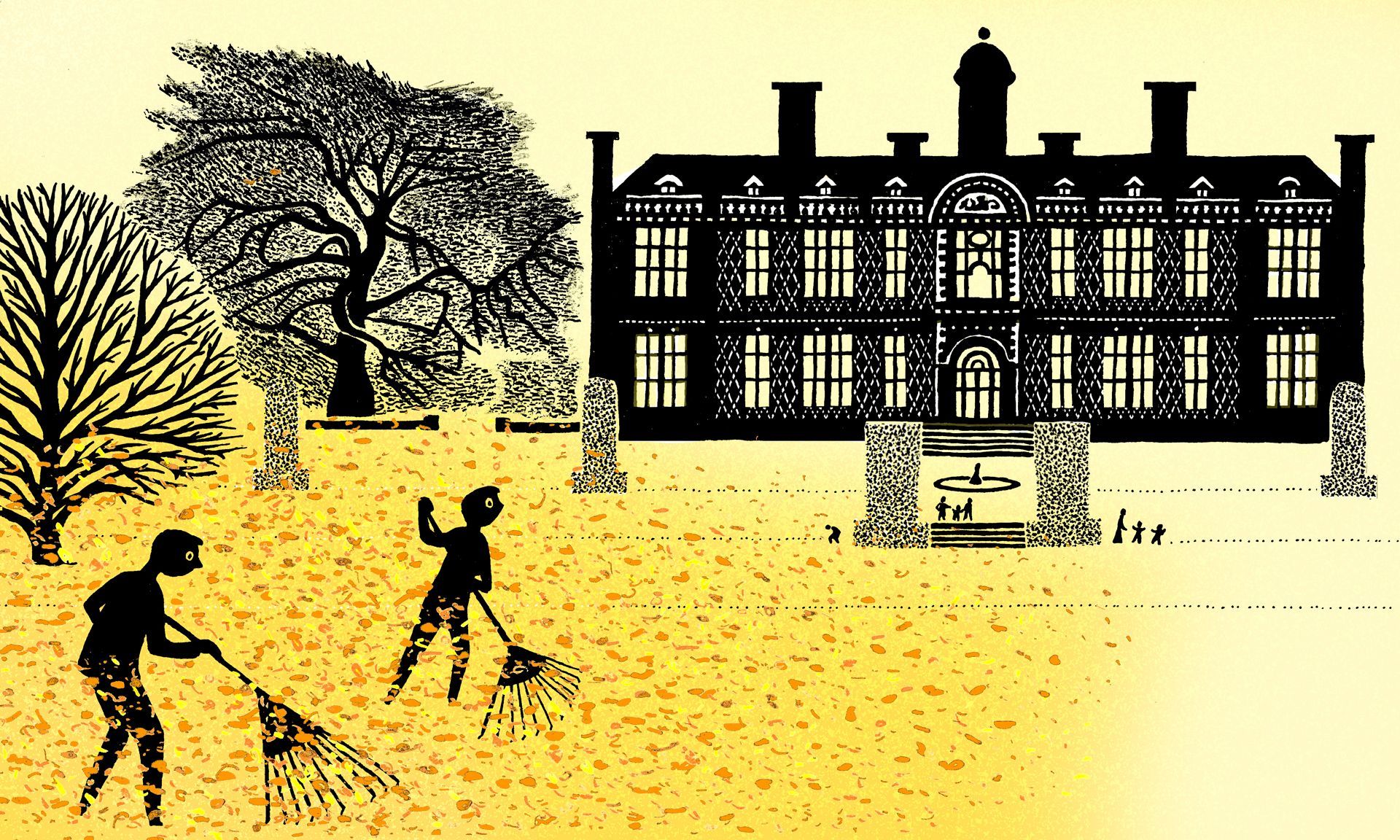 shadow play, sudbury hall,leaves, autumn,leaf sweep,