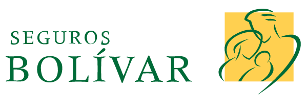 Logotipo de Seguros Bolívar, con texto verde y un cuadrado amarillo con una silueta familiar.