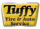 Logo for Tuffy Tire & Auto Service, black and yellow colors.