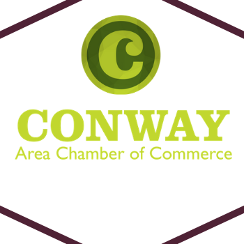 Conway Area Chamber of Commerce logo in green and lime with a hexagonal border
