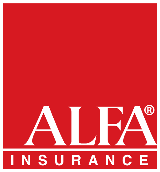 A red and white logo for alfa insurance