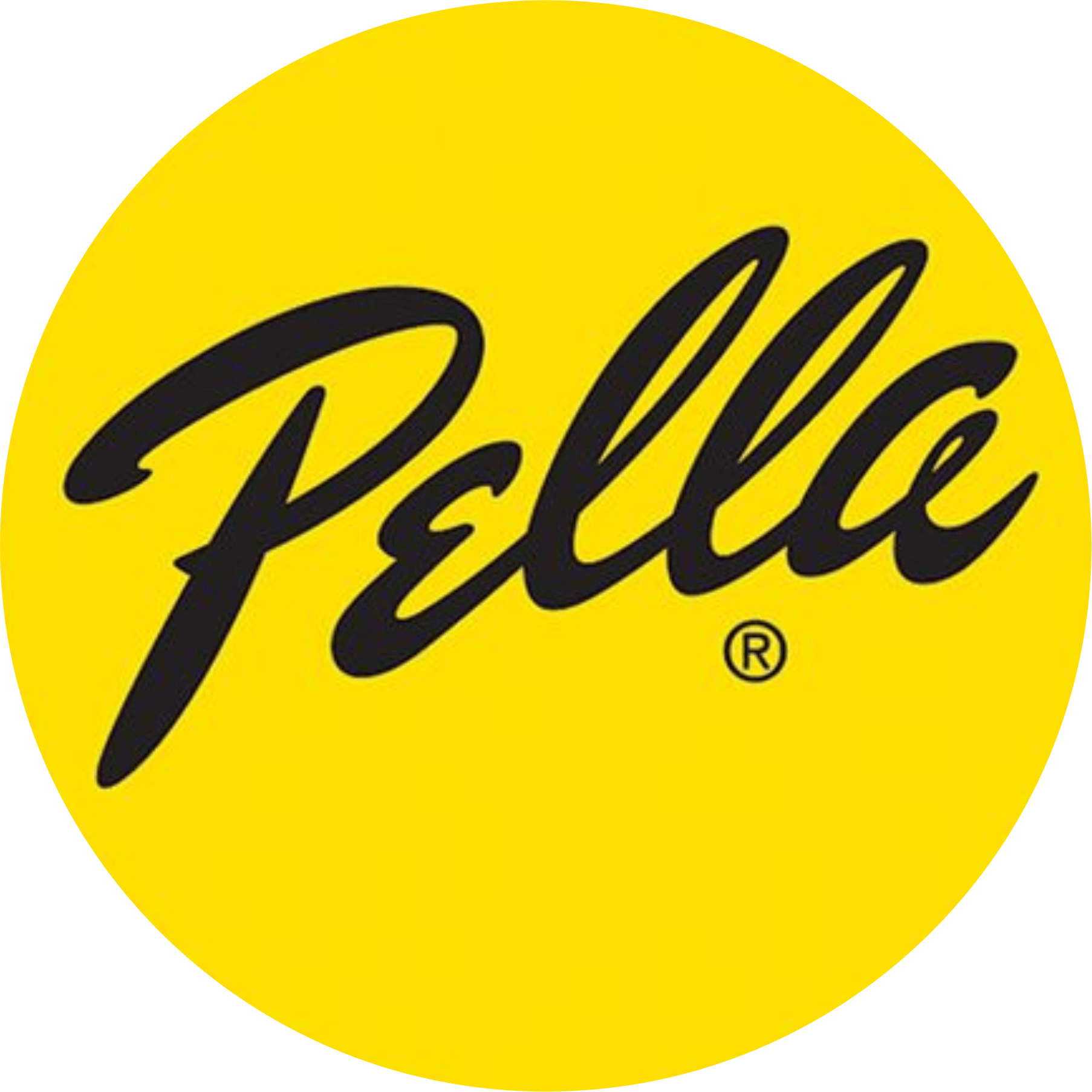 A yellow circle with the word pella on it