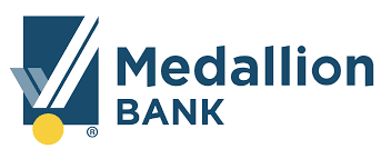 A medallion bank logo with a check mark and a gold coin.