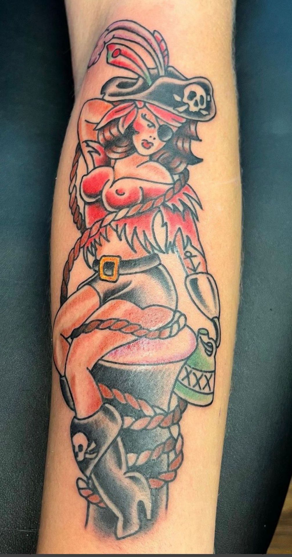 American Made Tattoo client photo of female pirate