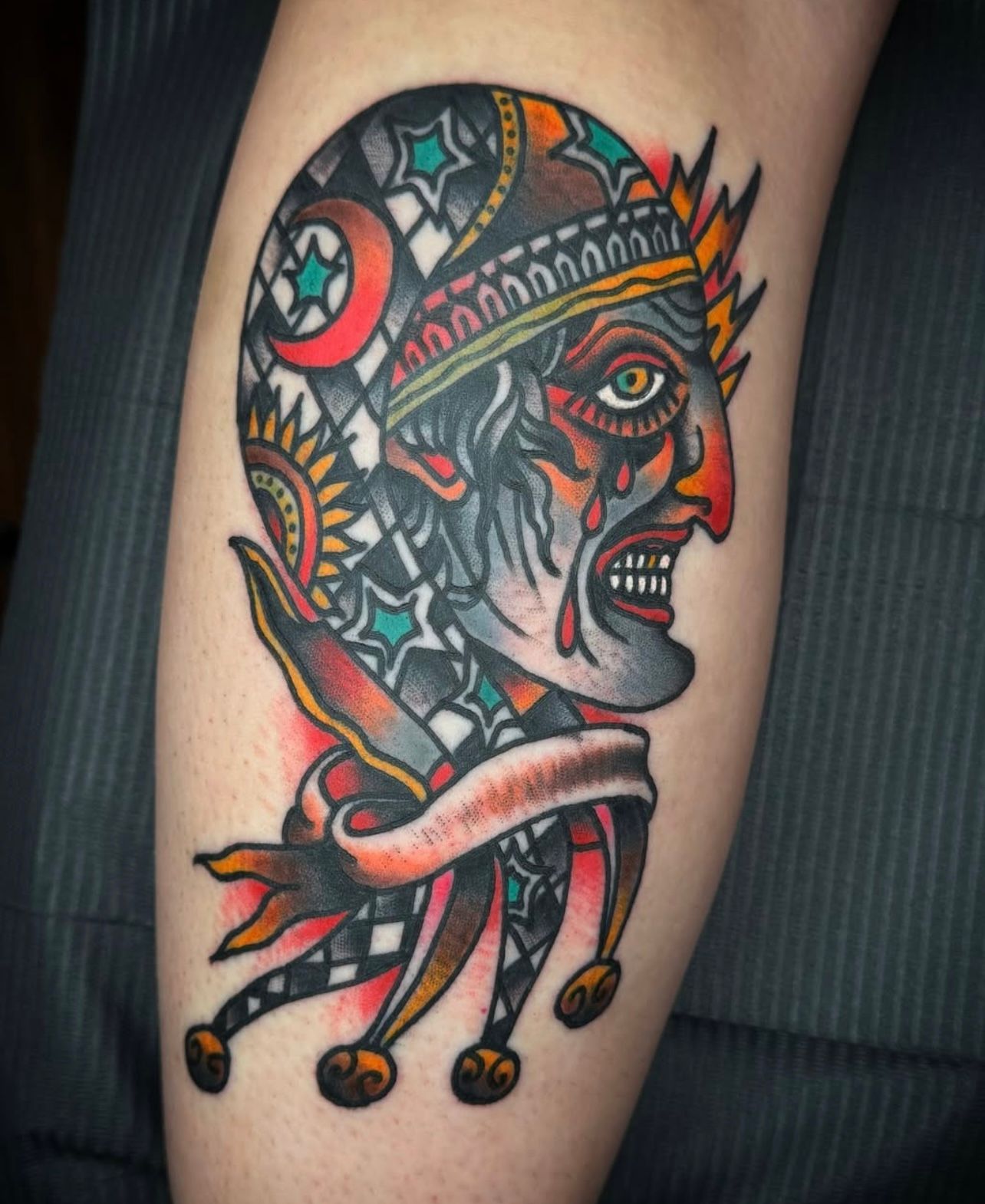 Traditional-jester-tattoo-best-tattoo-shop-Wahiawa-flash-tattoo-walk-in-tattoo-shop-near-me-Wahiawa-American-made-tattoo