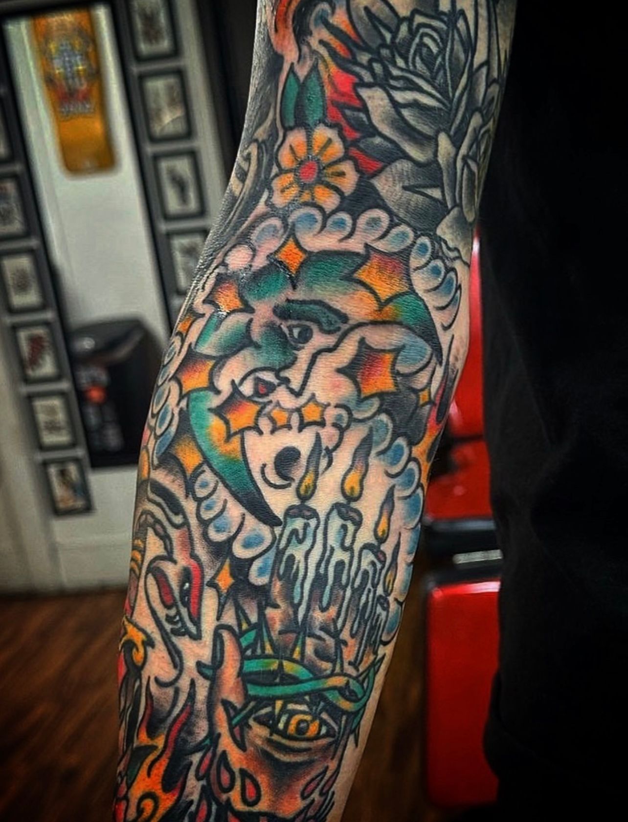 Traditional-sleeve-tattoo-best-tattoo-shop-Wahiawa-flash-tattoo-walk-in-tattoo-shop-near-me-Wahiawa-American-made-tattoo