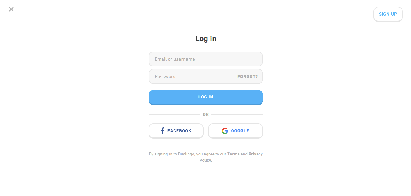 Duolingo Login screen