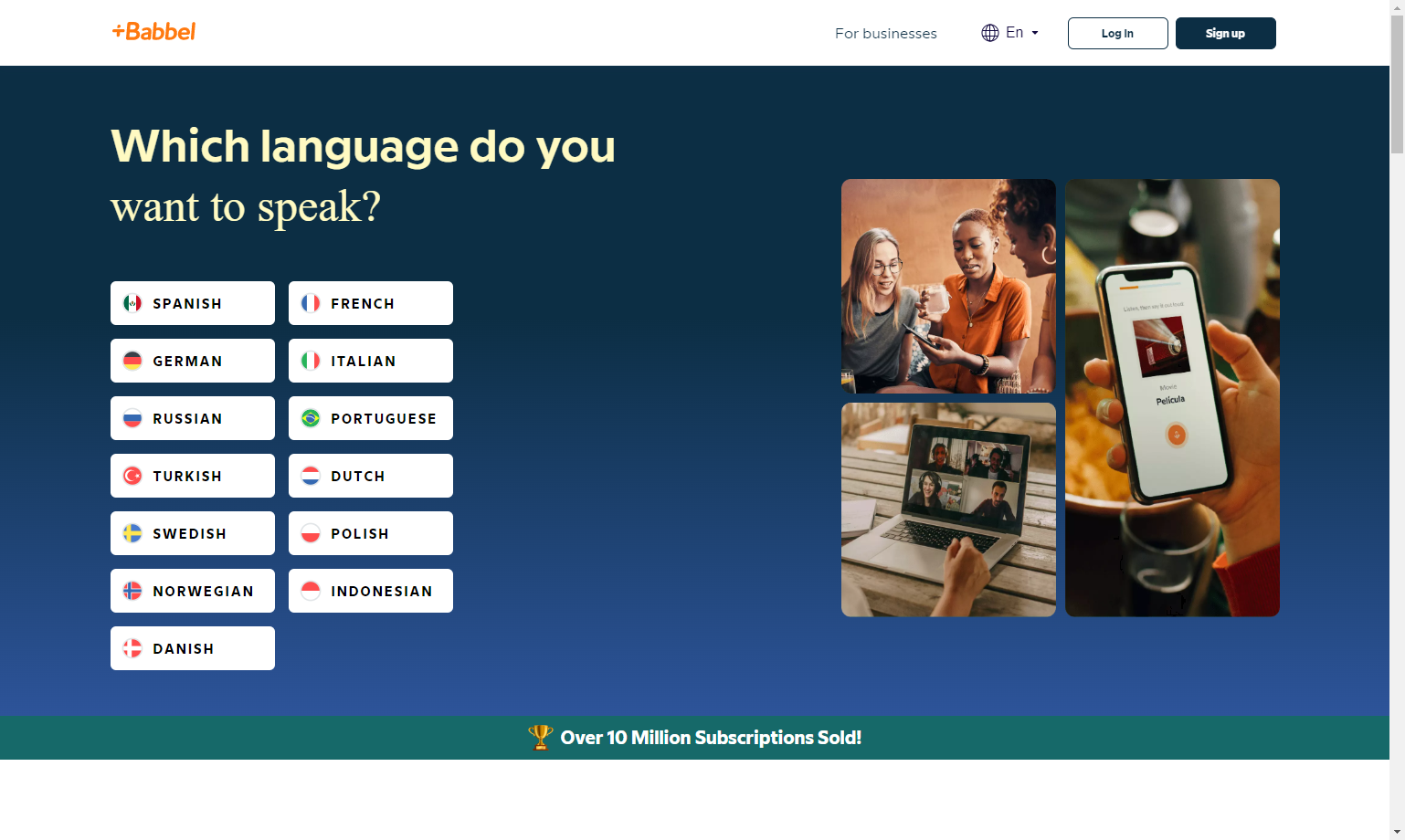 Languages provided by Babbel