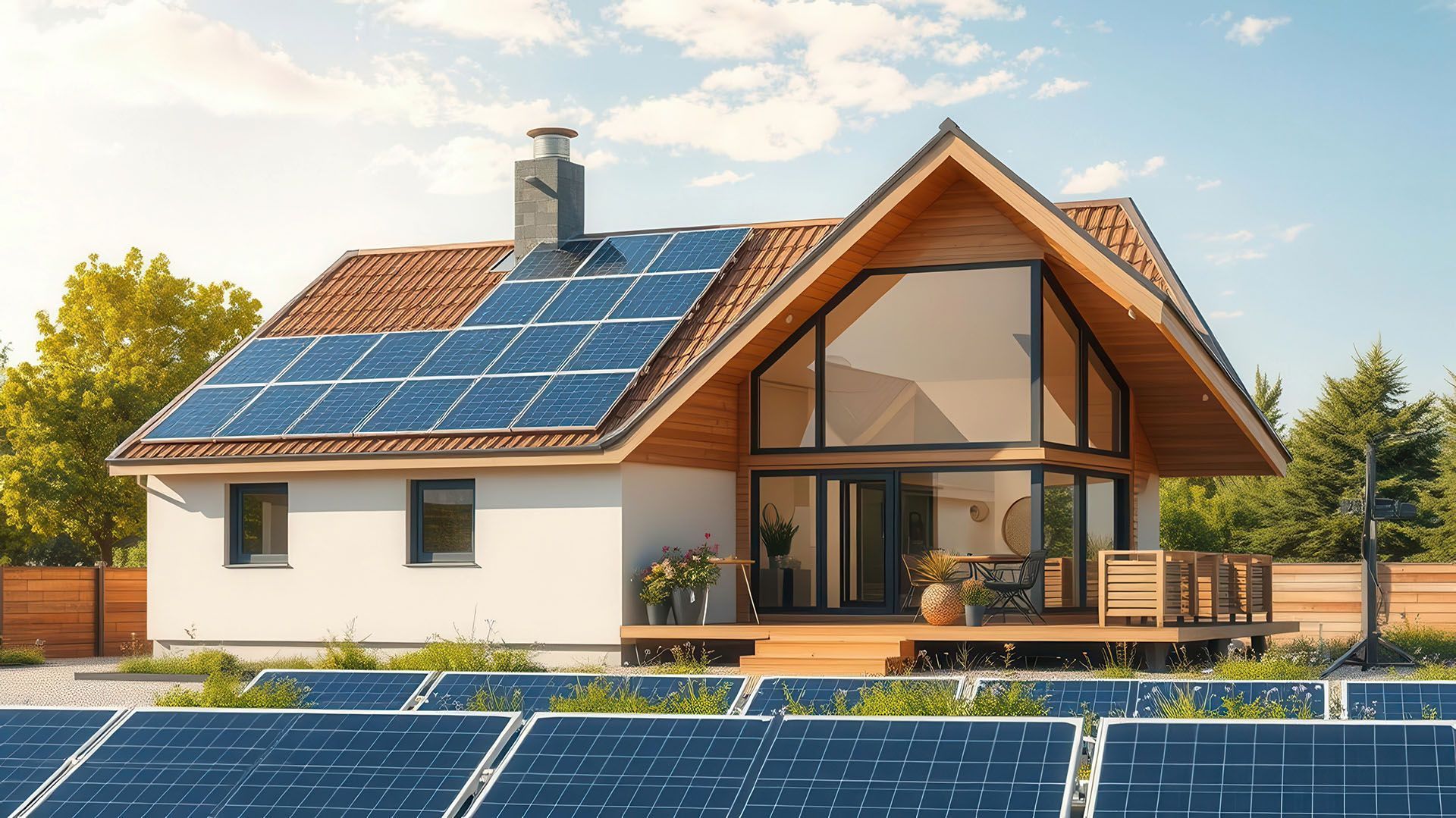 A house with solar panels on the roof.