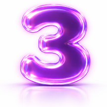 Purple glowing number 3, with shiny, reflective surface.