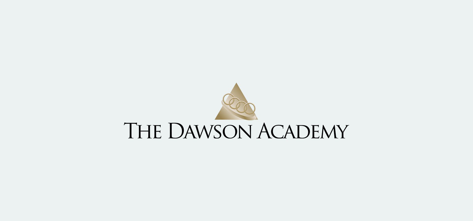 A logo for the dawson academy with a triangle on a white background.