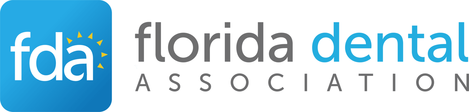 Logo of the Florida Dental Association. Blue square with
