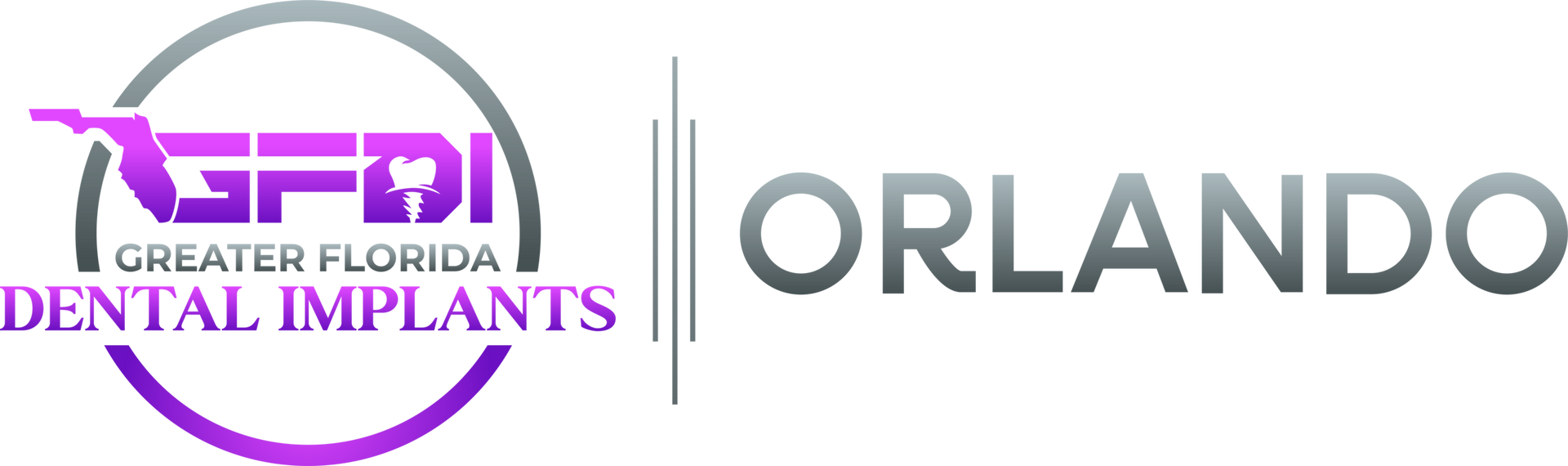 Logo of Greater Florida Dental Implants, Orlando. The logo is a circle with the company name, with