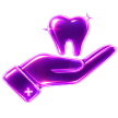 Glowing purple hand holding a tooth