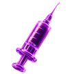 Purple syringe with a needle, ready for injection.