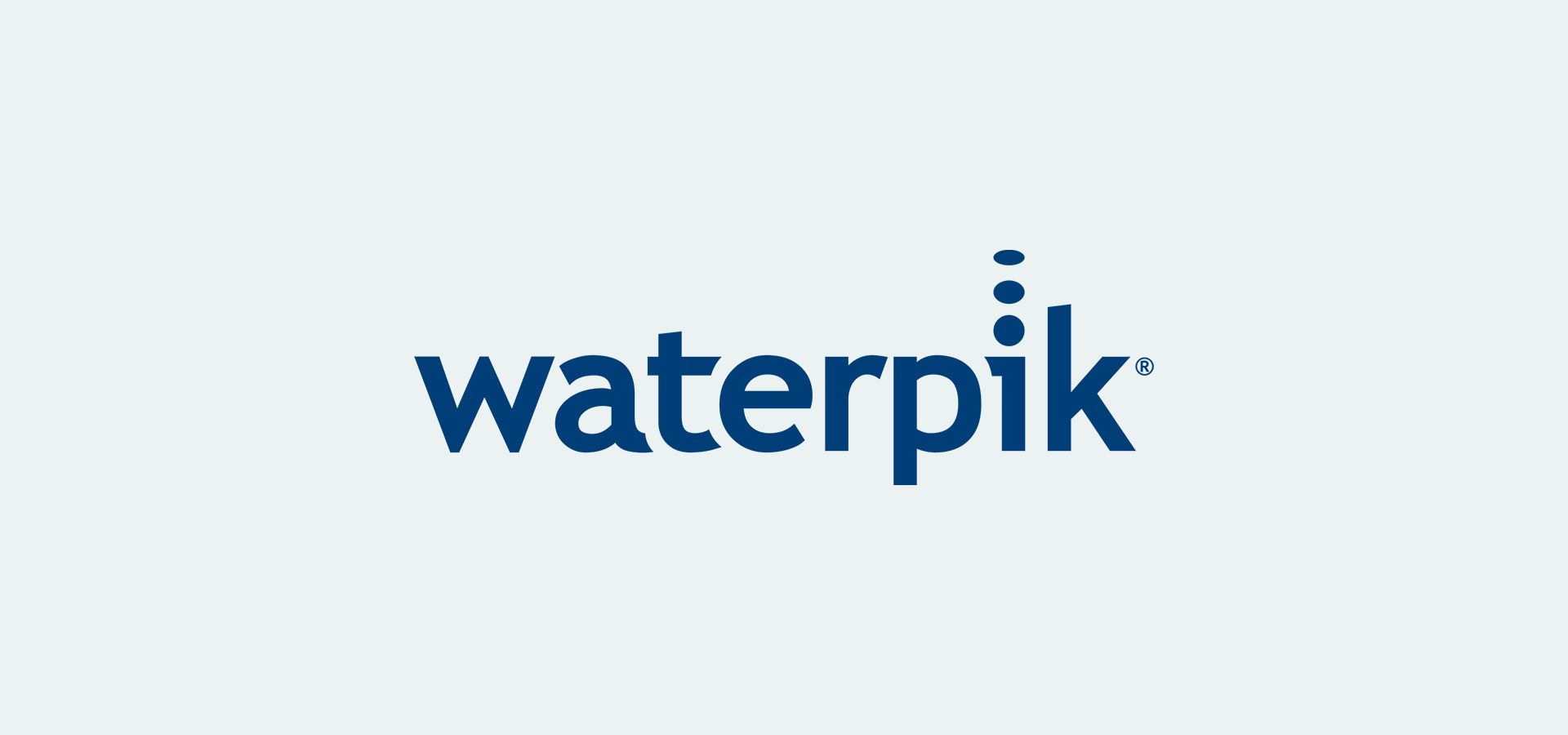 A blue waterpik logo on a white background.