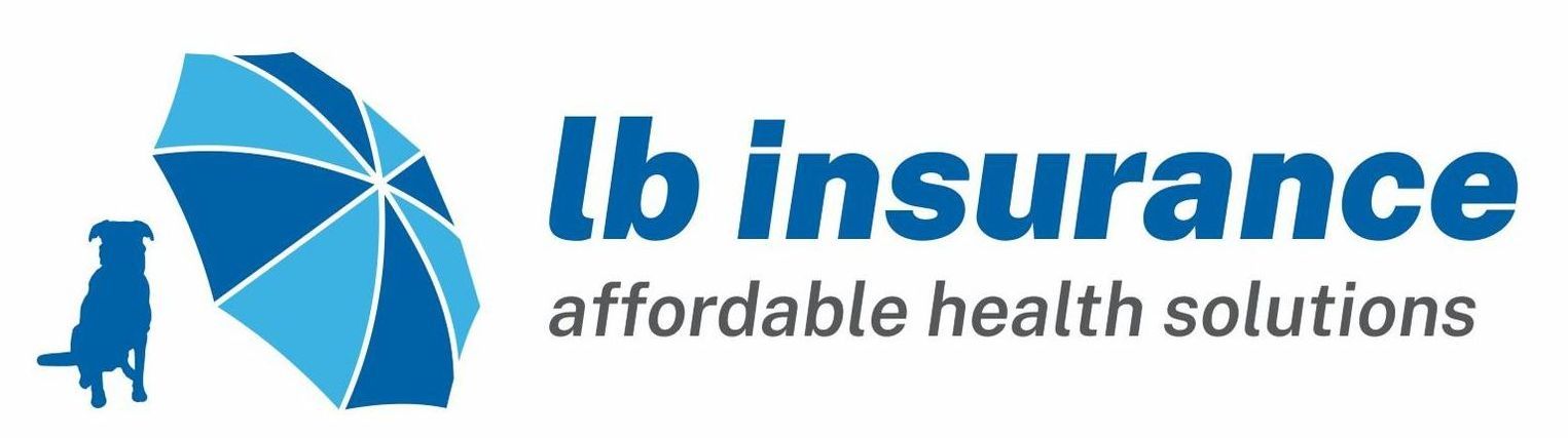 Logo of LB Insurance: dog under a blue umbrella, with text "lb insurance, affordable health solutions".