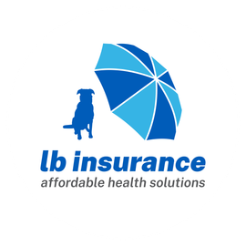 Blue logo: dog under umbrella, 