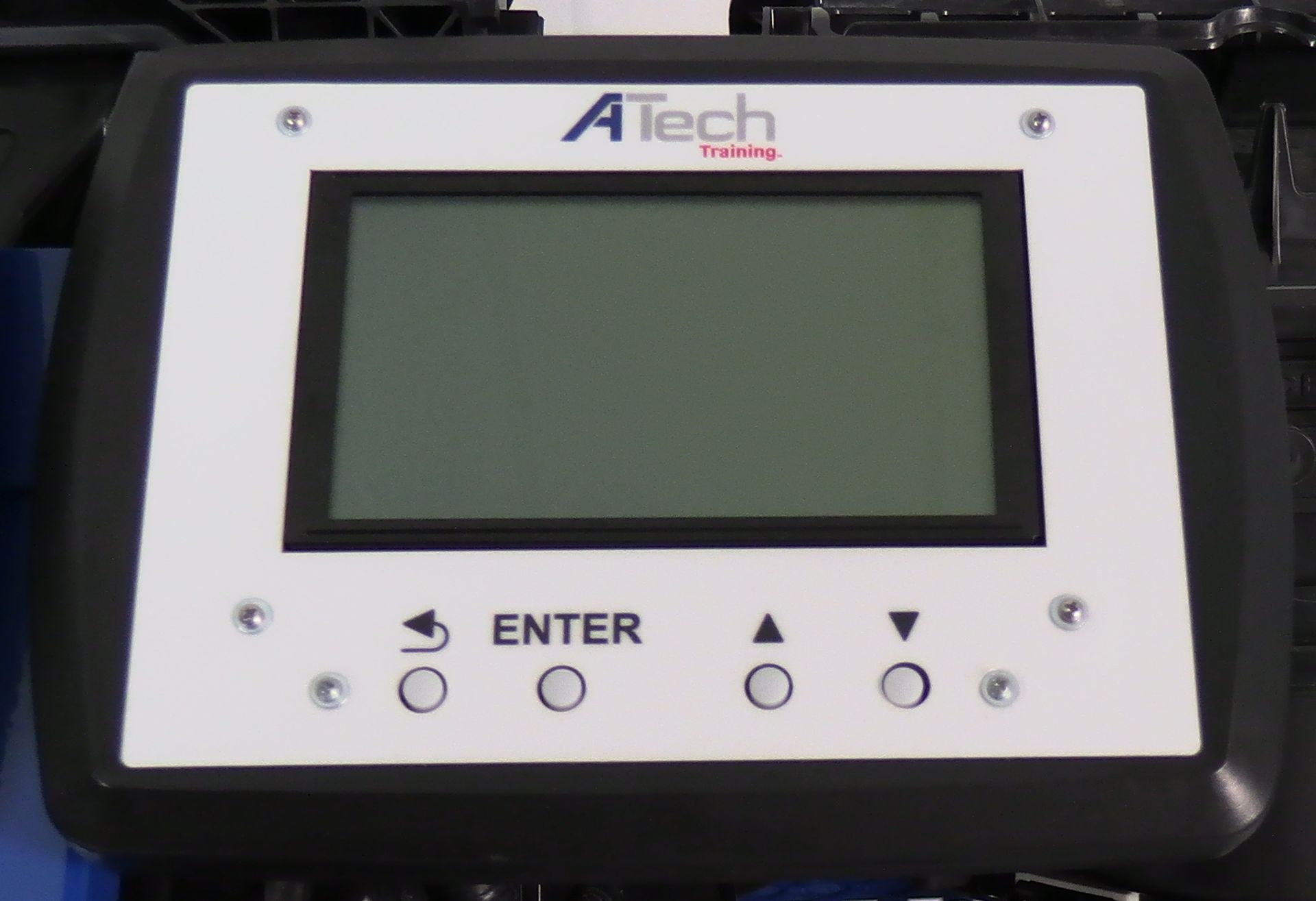 A black and white atech device with a large screen