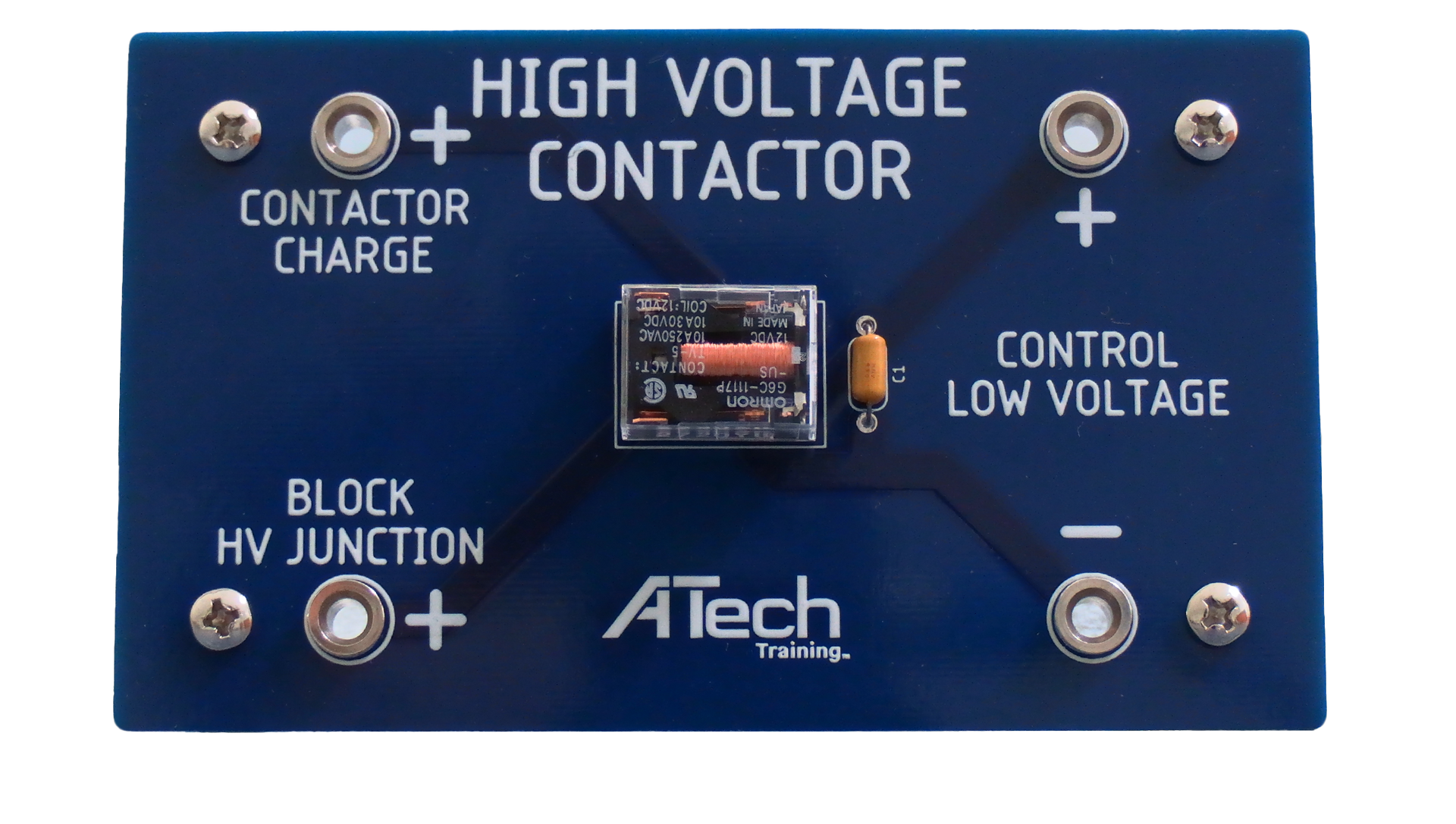 A blue board that says high voltage contactor