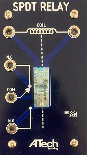 A black board with spdt relay written on it