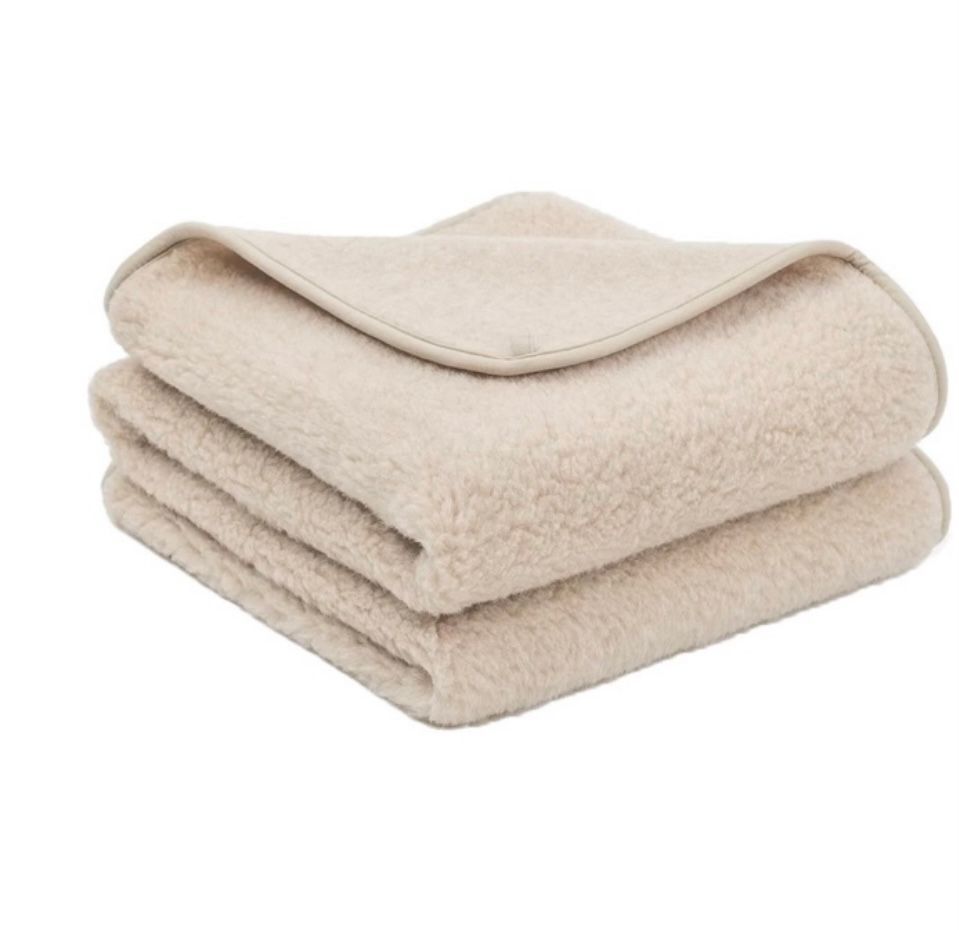 Wollen wiegdeken 75x100cm- enkellaags- merino wol amandel