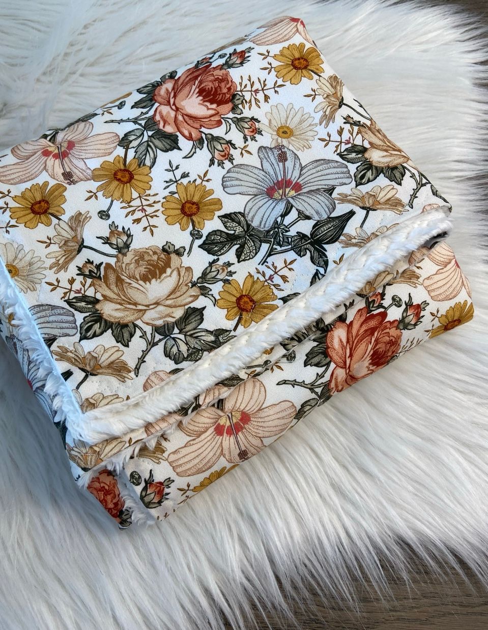 Dekentje katoen teddy vintage flowers