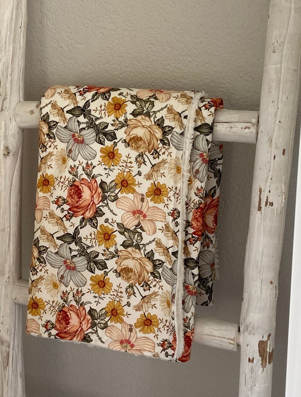 Dekentje katoen teddy vintage flowers