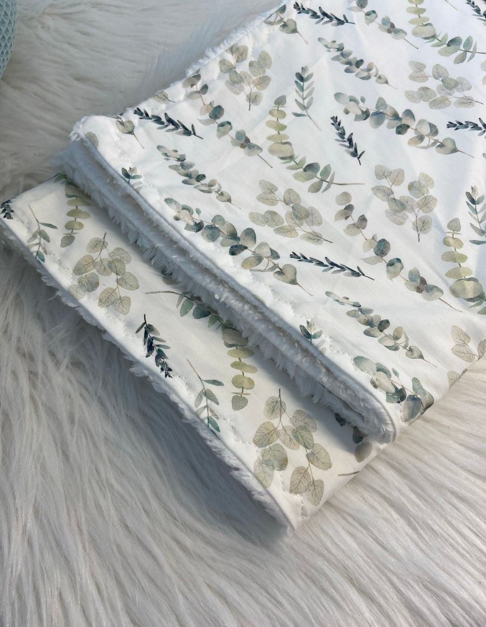 Dekentje katoen teddy eucalyptus