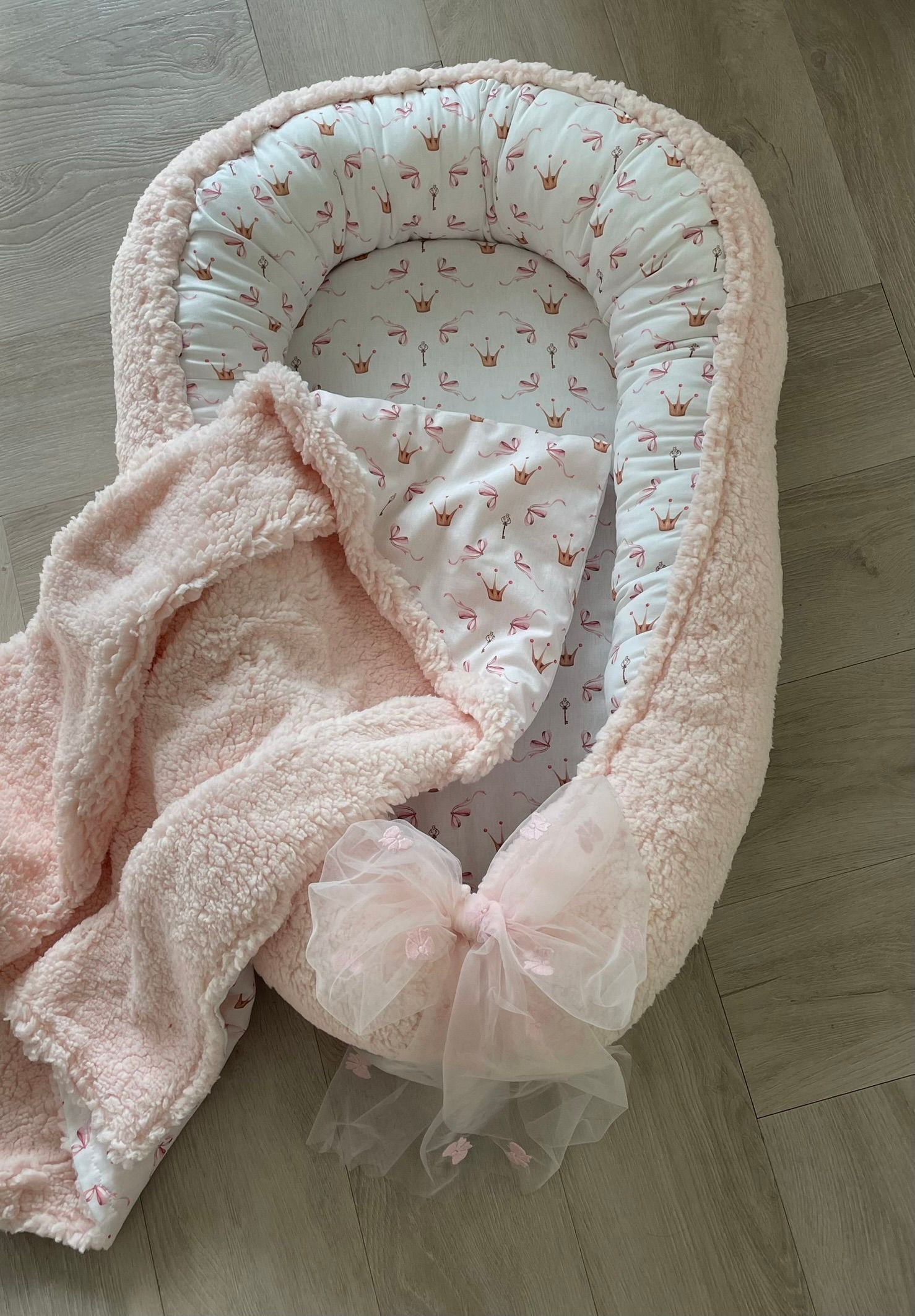 Omslagdoek teddy pink bow