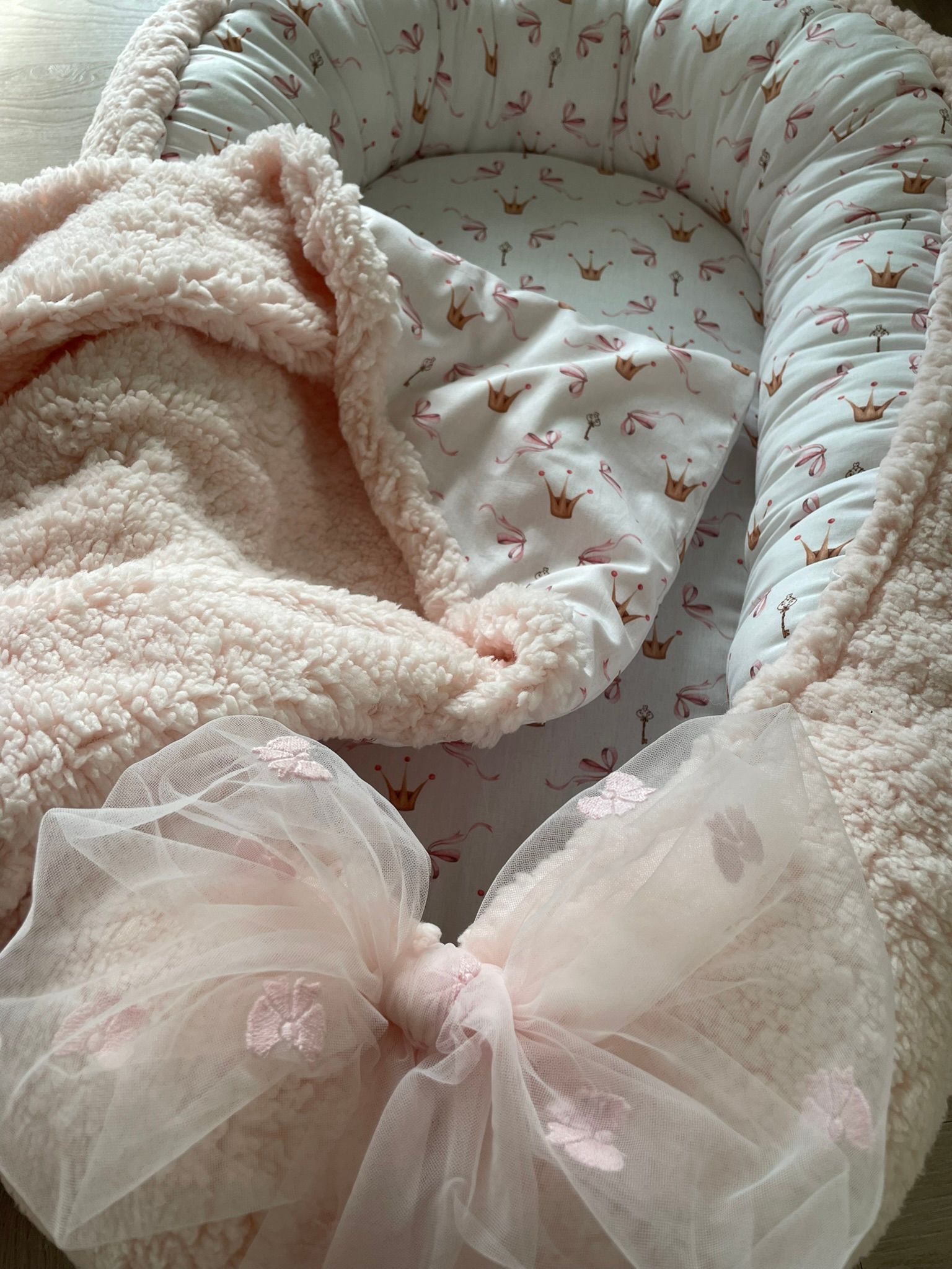 Omslagdoek teddy pink bow
