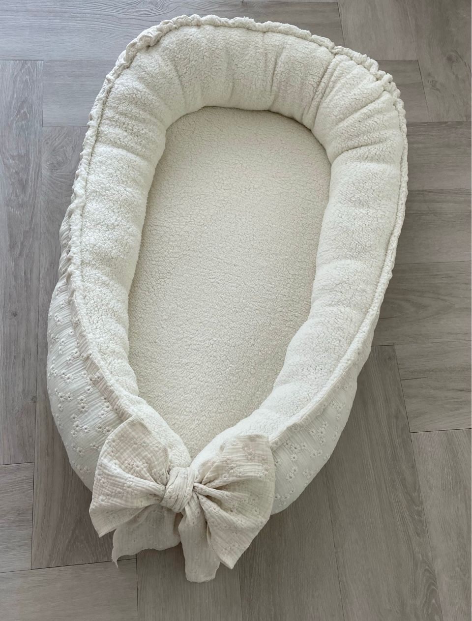 Babynestje teddy embroidery naturel