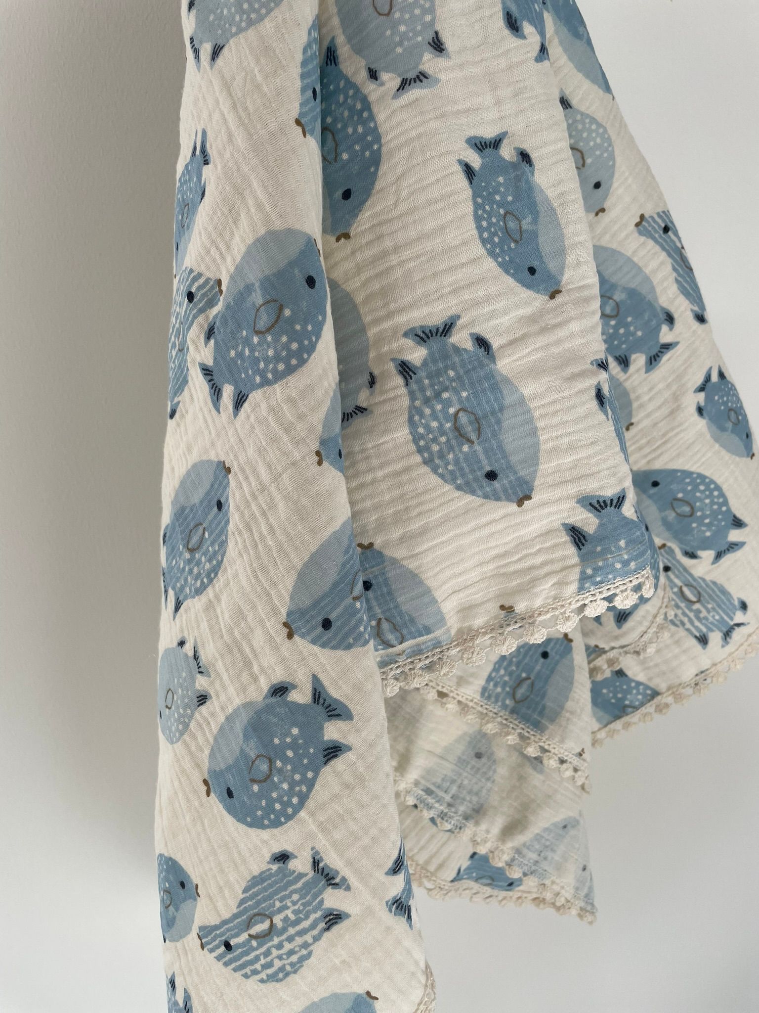 Swaddle hydrofiele doek vissen bolletjes kant