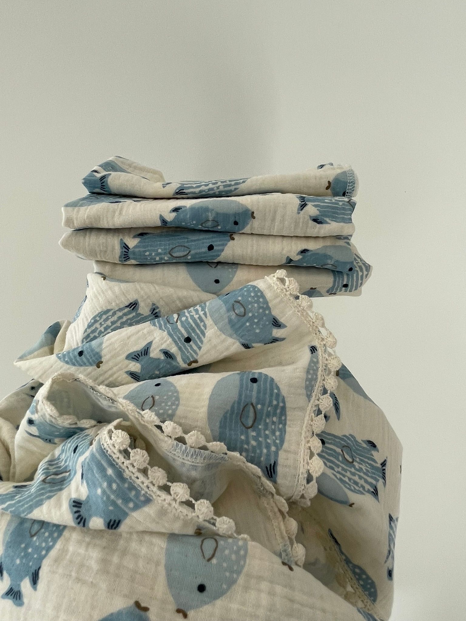 Swaddle hydrofiele doek vissen bolletjes kant