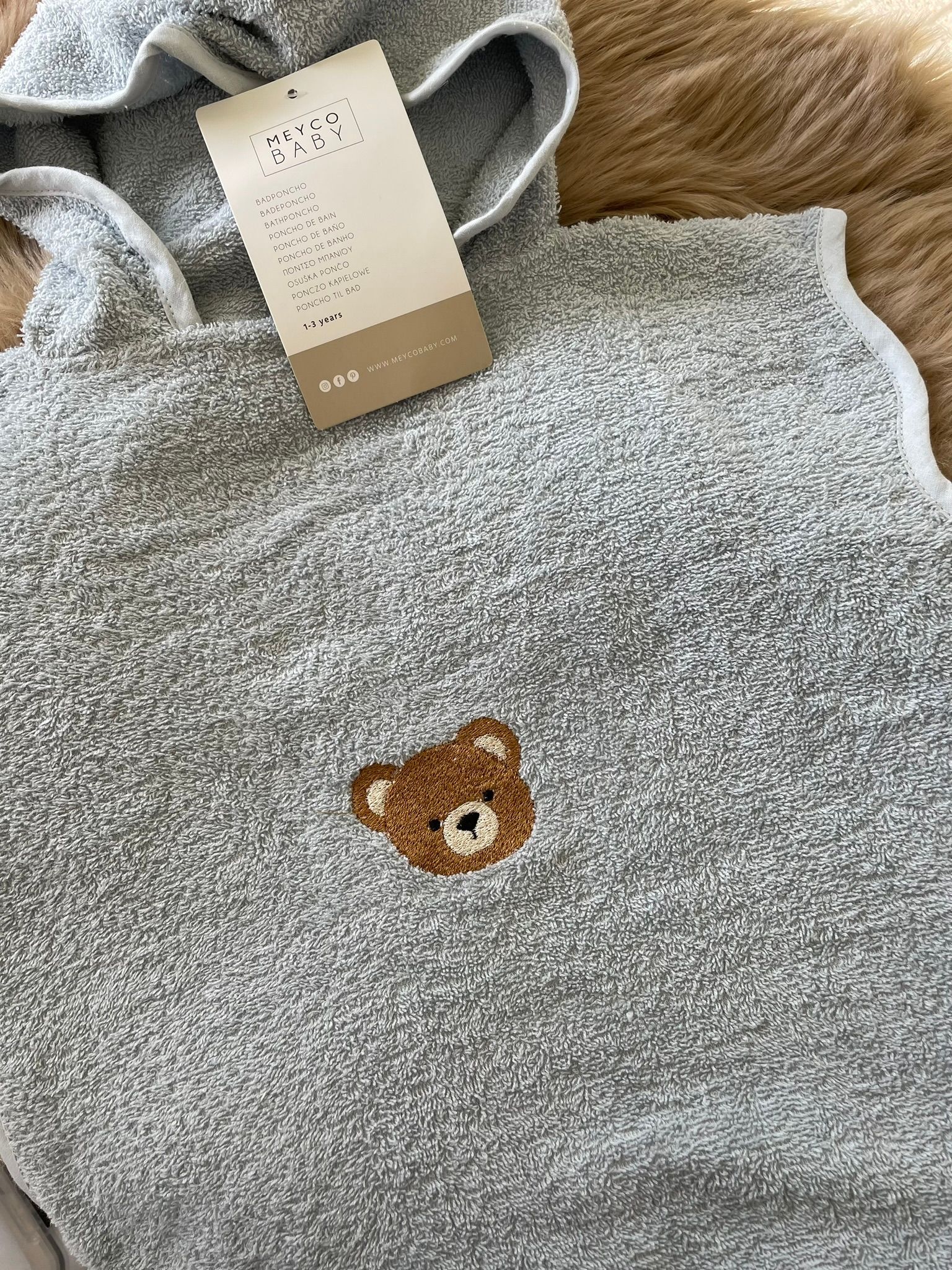 Badponcho Badstof  beer blauw-  Meyco