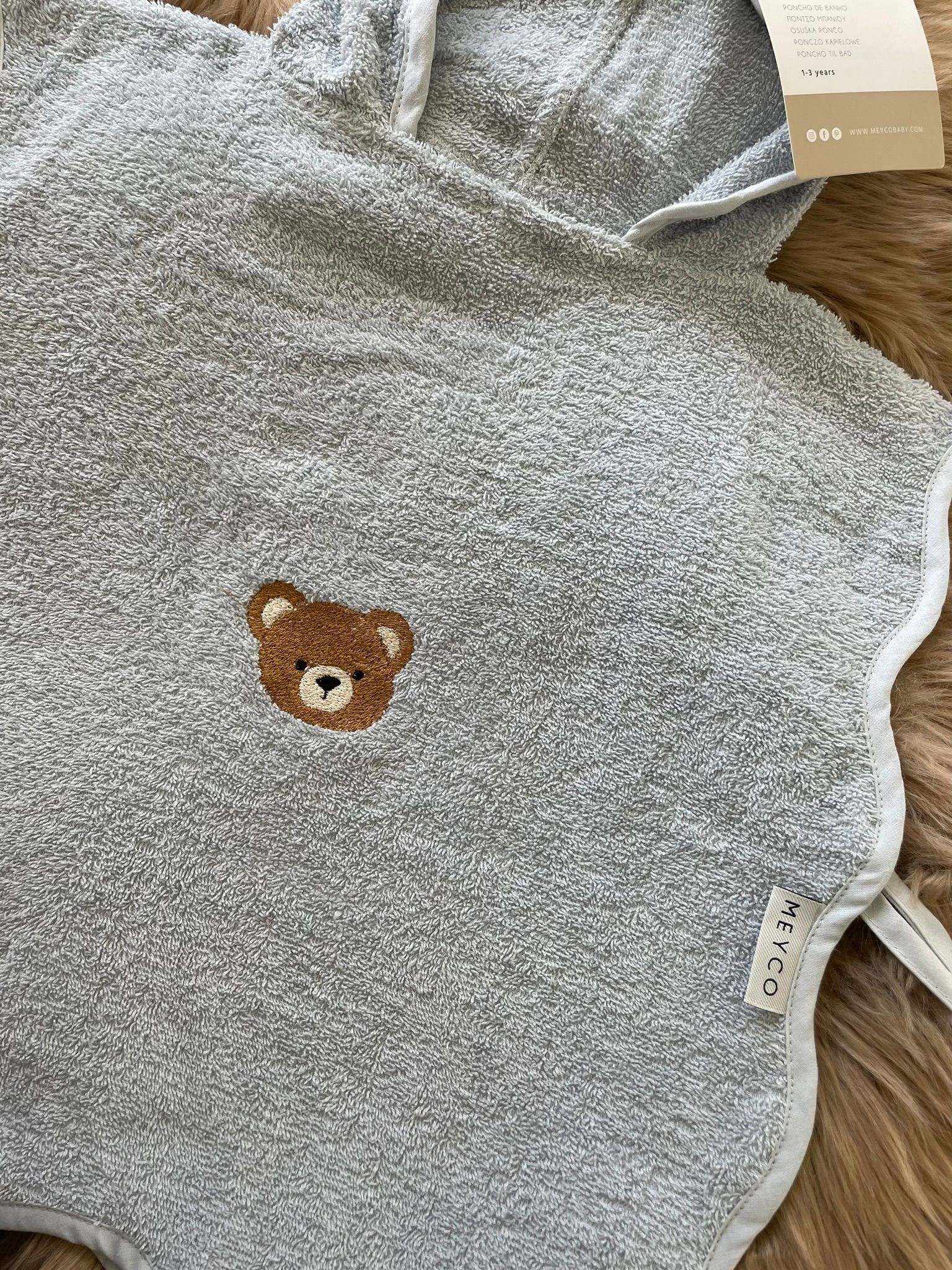 Badponcho Badstof  beer blauw-  Meyco