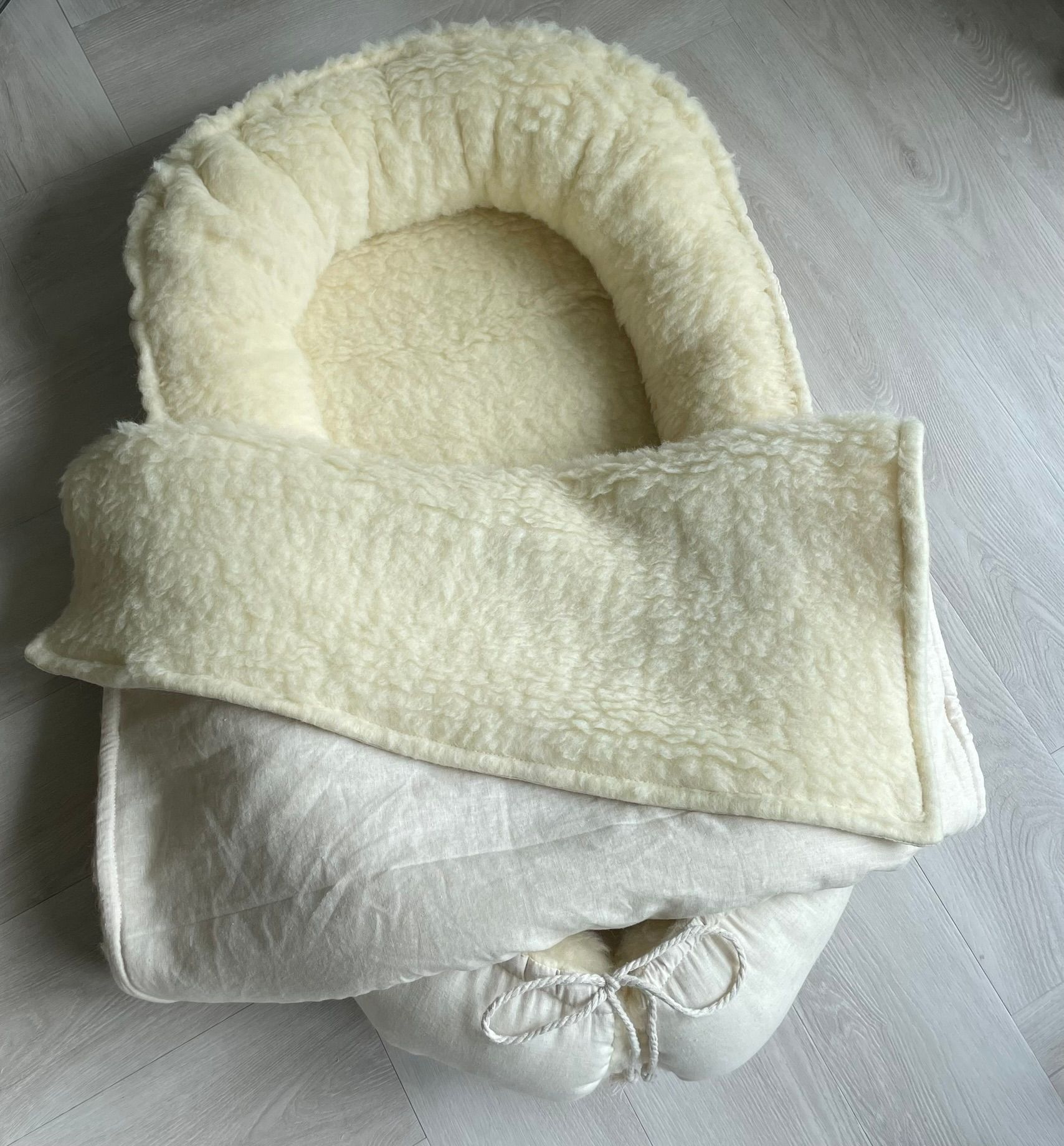 Babynestje  bio wol teddy linnen naturel