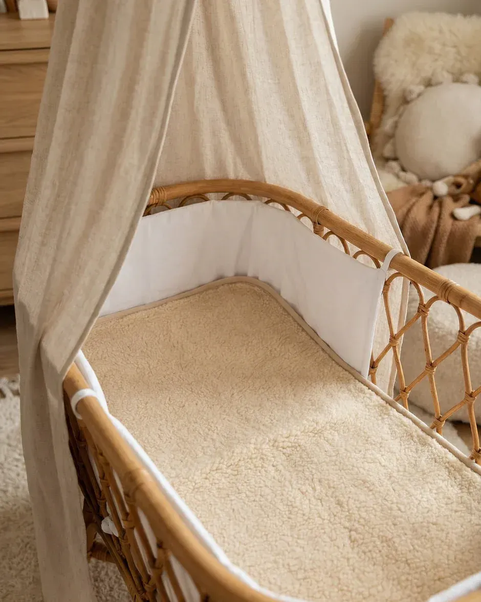 Wollen onderlegger/ onderdeken wieg 40x80 cm- merino wol amandel