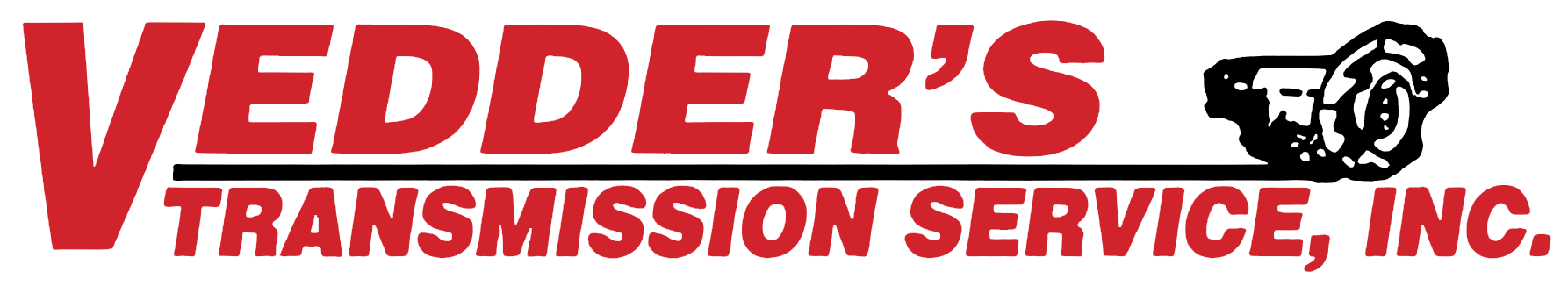 Red logo for Vedder's Transmission Service, Inc. Text: