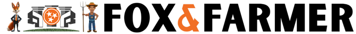 A logo for fox and farmer with three stars on it.