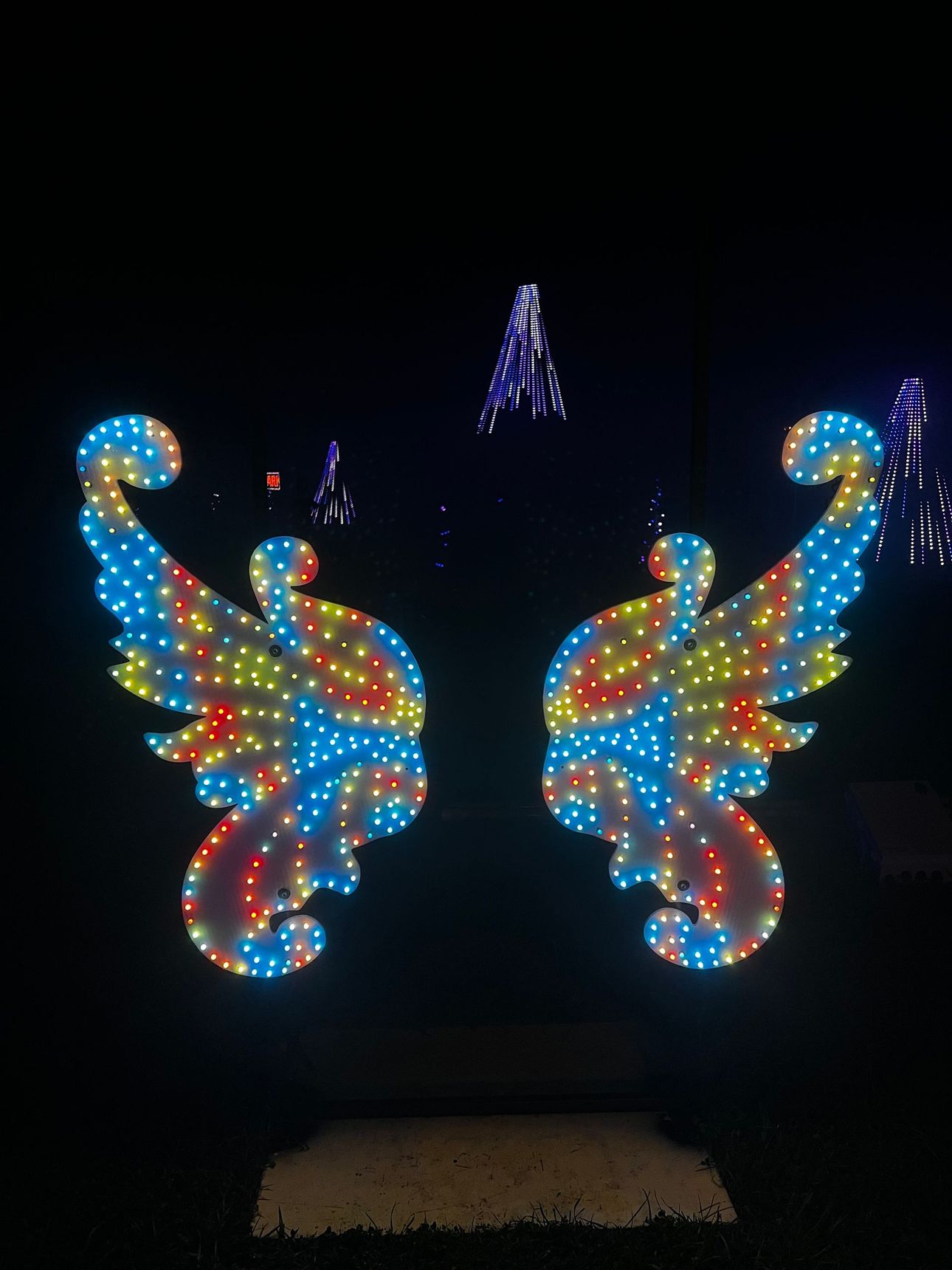 A pair of colorful lights in the shape of wings