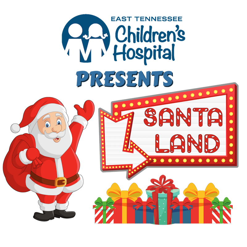Food city presents santa land with santa claus and gifts.