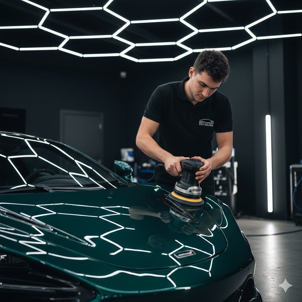 Best luxury detailing polishing green sports car