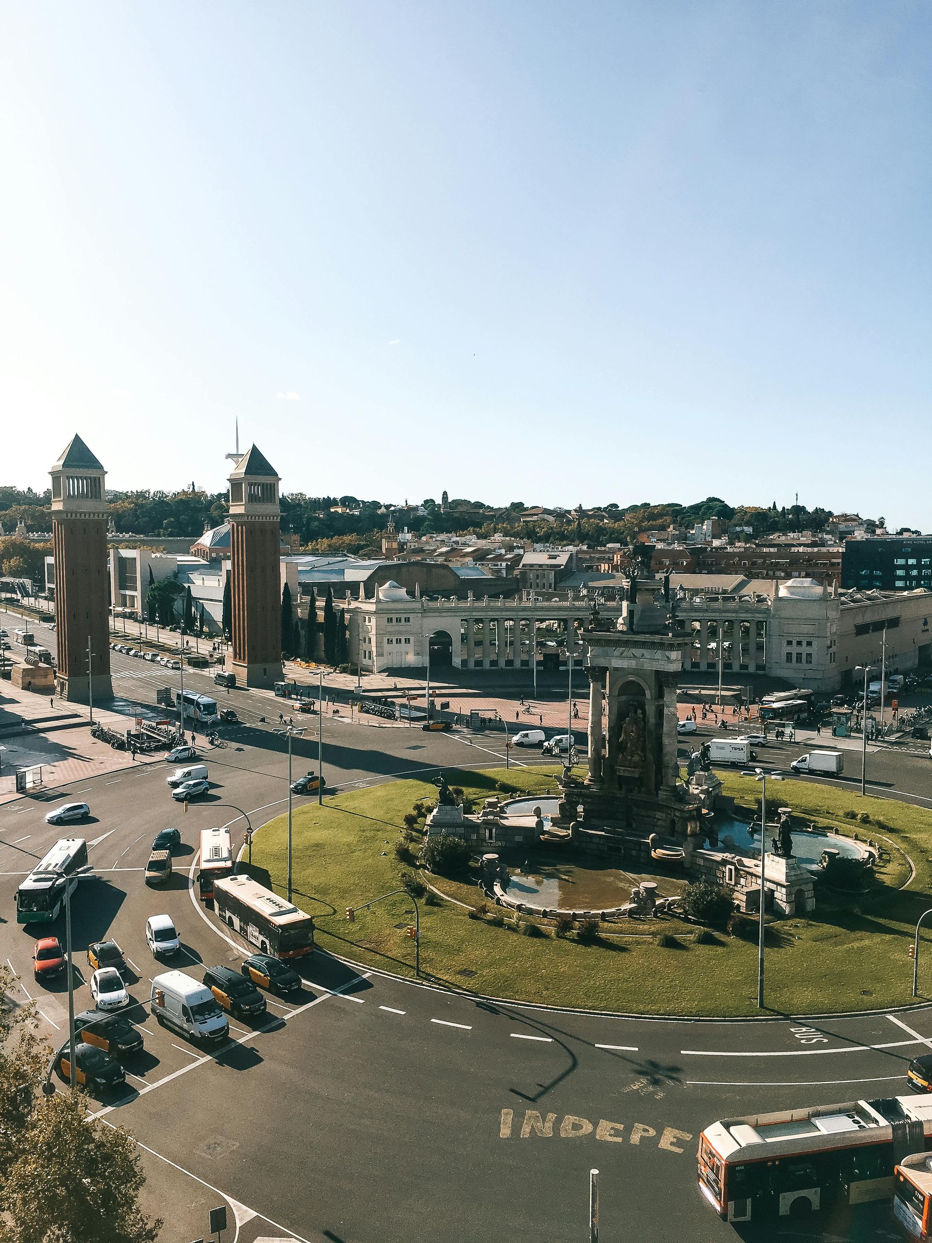 An aerial view of a city with the word indepe written on the road