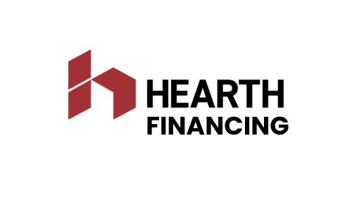 The hearth financing logo is a red and black logo on a white background.