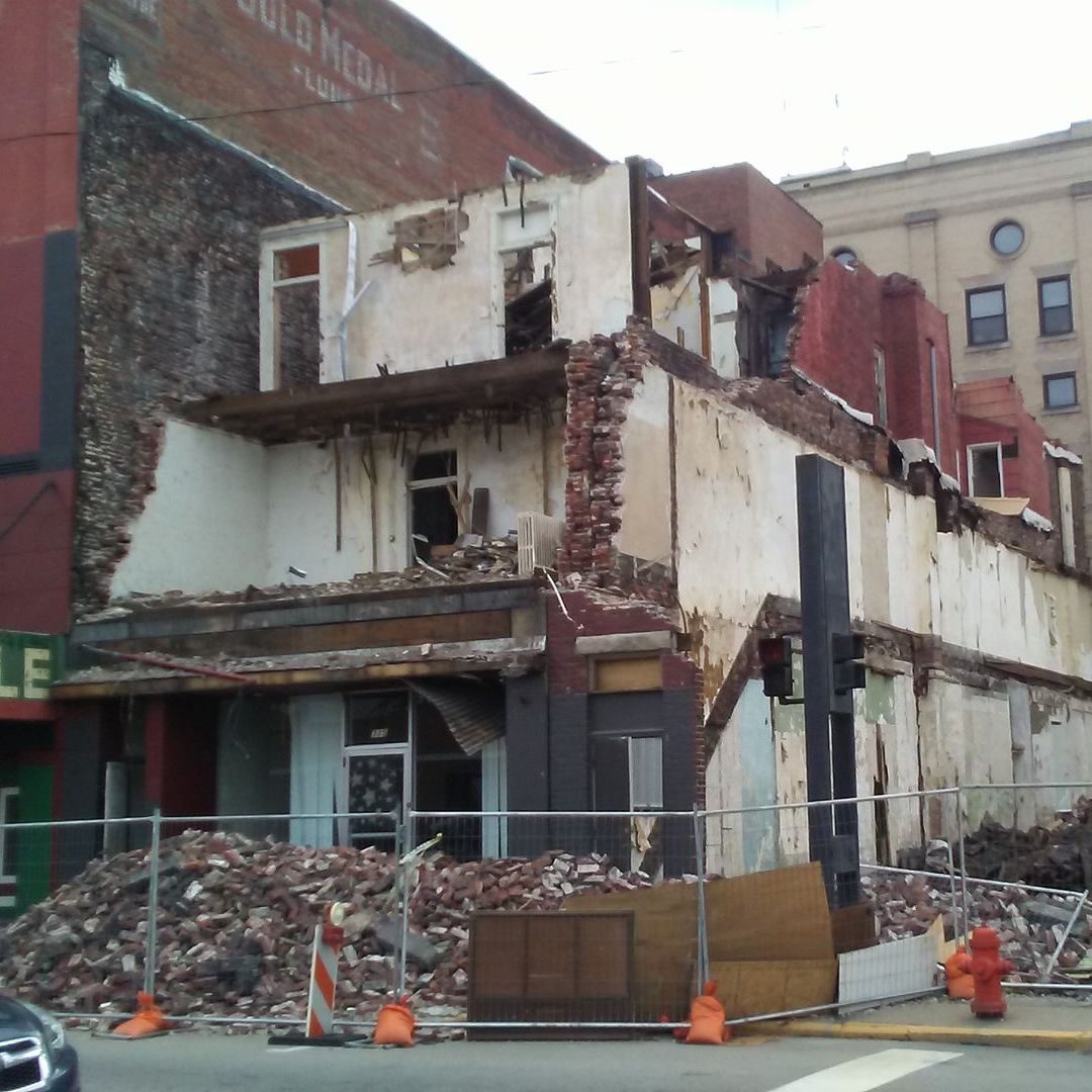 commercial building being demolished by Schaaf Excavating Contractors