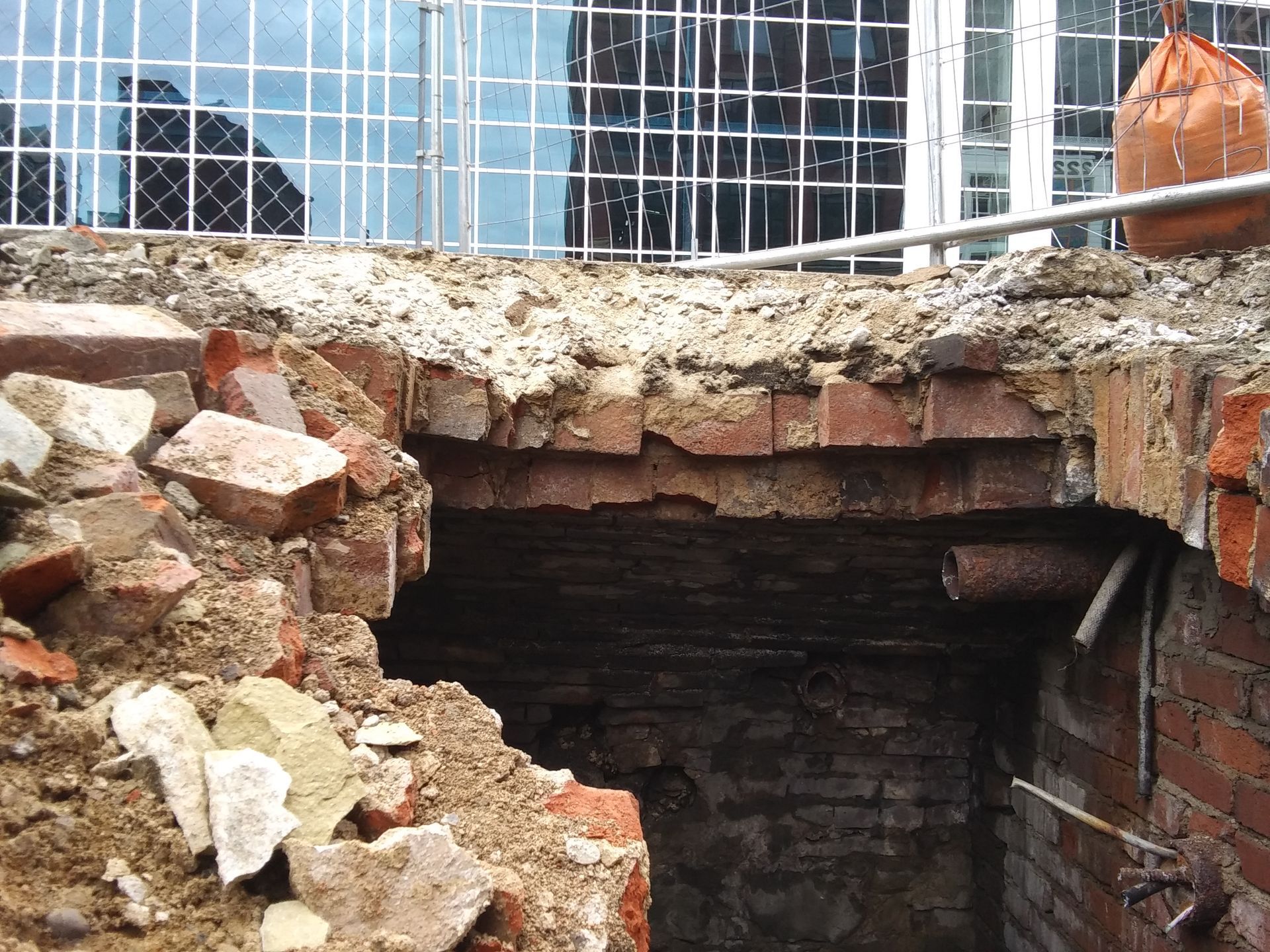view inside a building being demolished