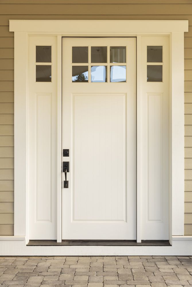 White Front Door With Square Decorative Windows — Internal & External Doors in Mackay, QLD