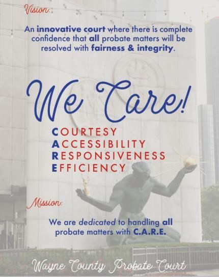 Wayne County Probate Court graphic with vision statement, 